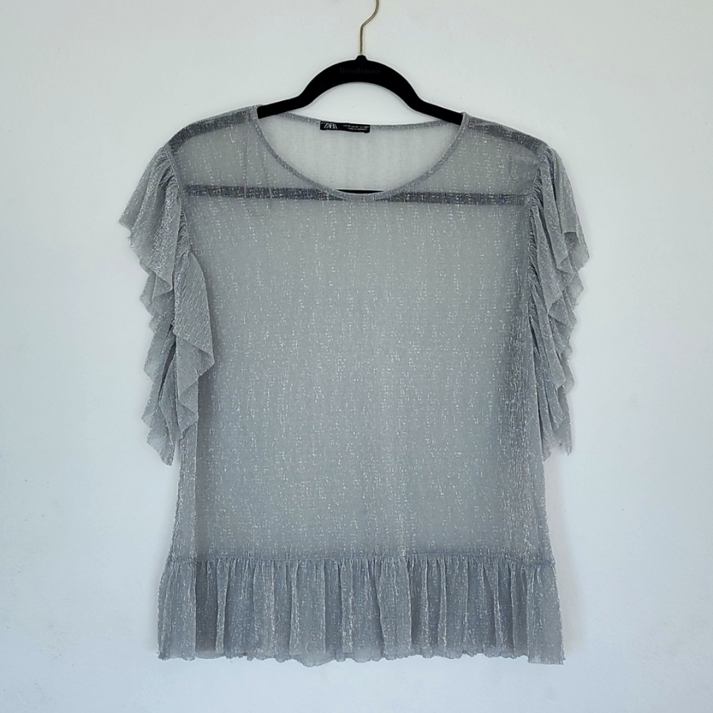 Zara Silver Mesh Top Medium